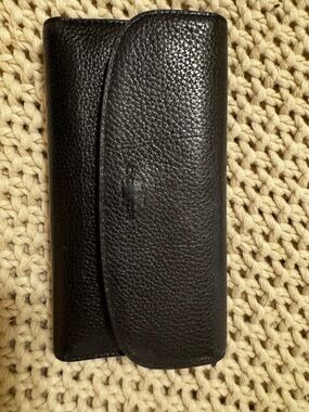 Coach Black Pebbled Leather Fold Wallet with Curved Flap